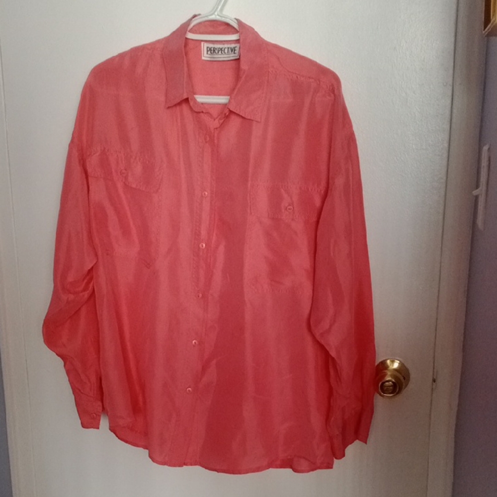 Vintage Pit To Pit 24.Perspective Coral Button-Up Shirt